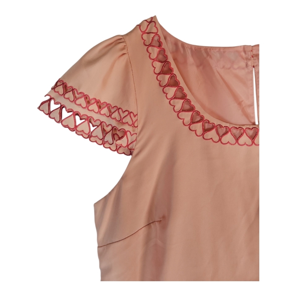 ASOS Coquette Peach Heart Cut Out Cap Sleeve Shift Dress Size 8 - Picture 2 of 10